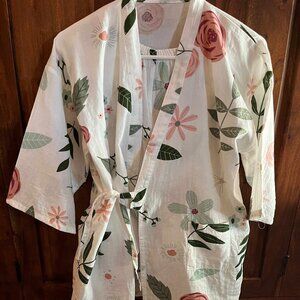 Kimono Style Cotton Pajama/Lounging Top and Bottom Set